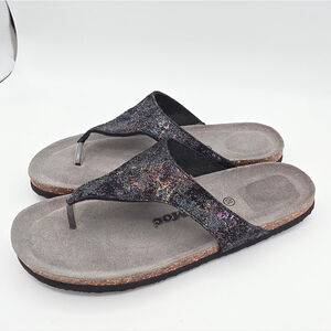 SoftMoc Black Glitter Thong Sandals Size 10 Womens Cork Footbed Comfort Slip On